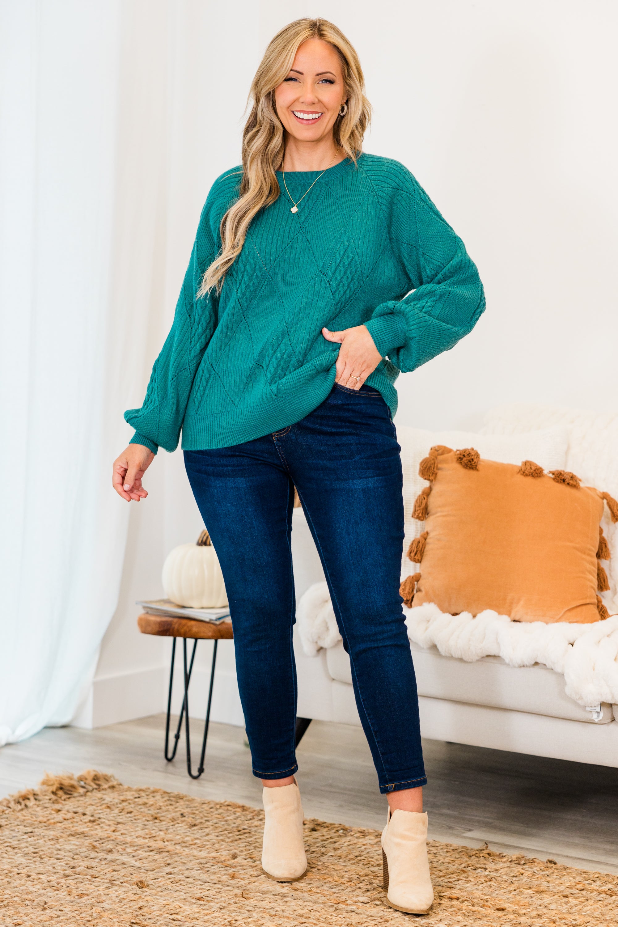 Open My Heart Sweater. Dark Turquoise