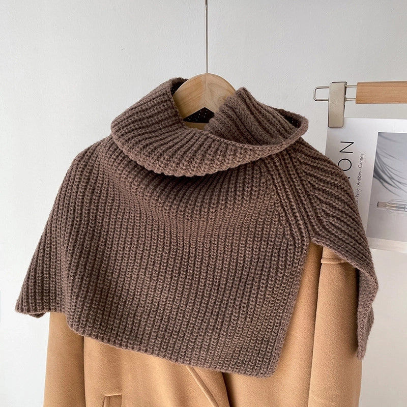 Autumn And Winter  Solid Color Warm Pullover Scarf High Collar Split Scarf Knitted Wool Simple Shawl