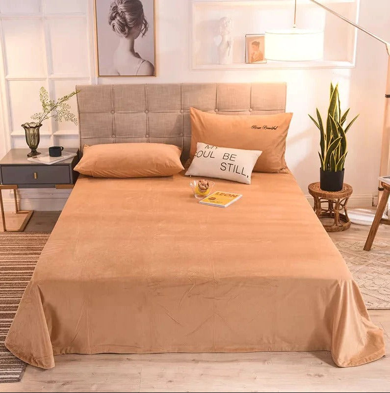 Gold Brown Velvet-Luxury Bed Sheet Set