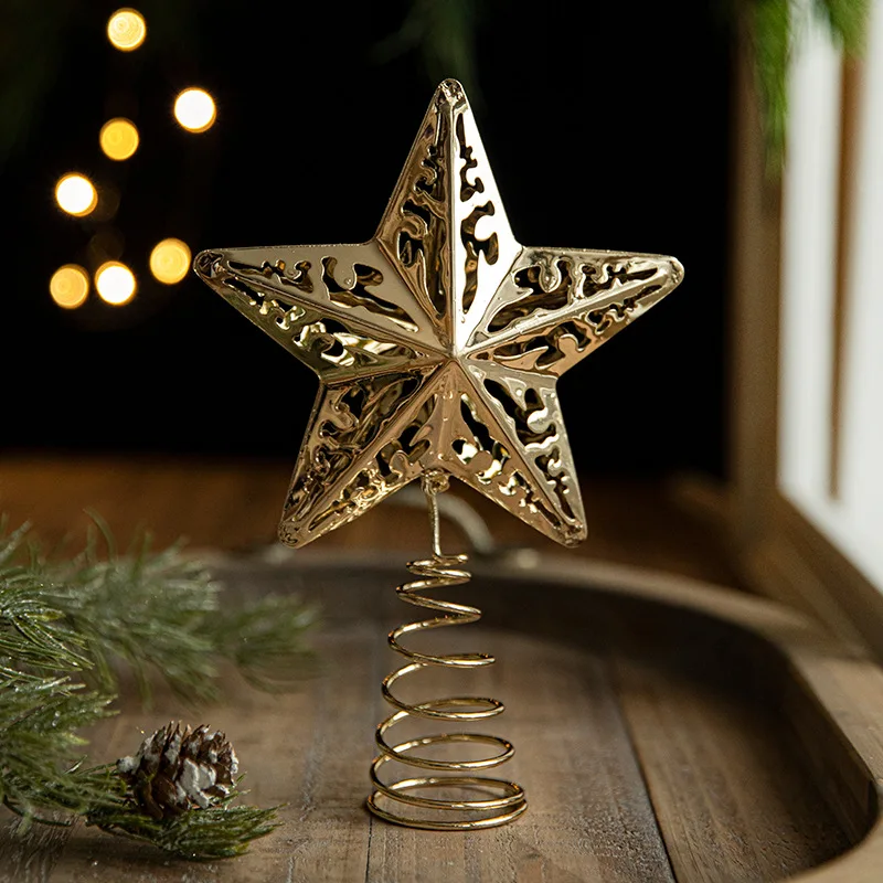 3D Hollow Gold Metal Star Topper Christmas Tree Topper Star Treetop Decoration for Christmas Home Decoration