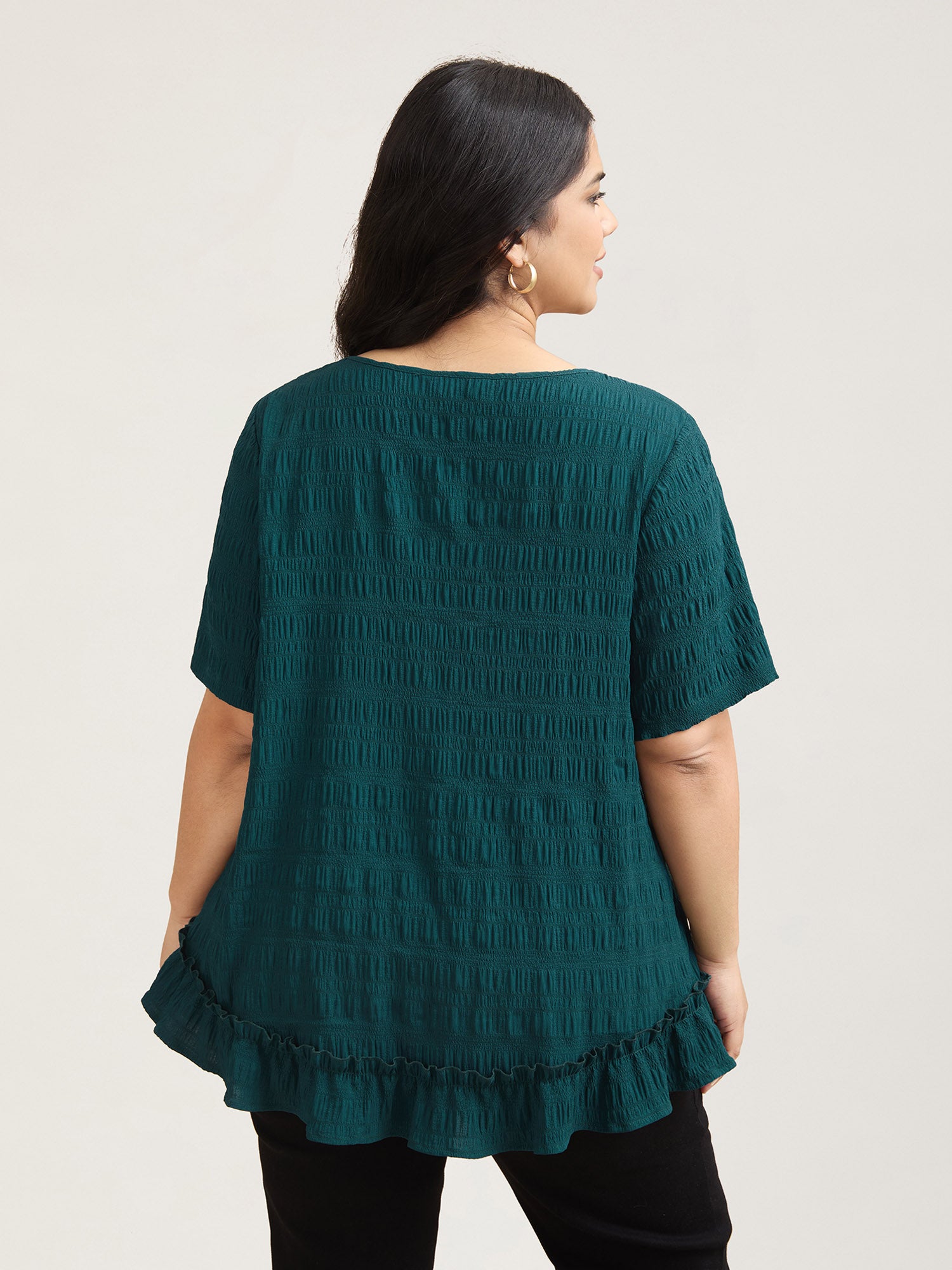 Textured Spliced Ruffle Edge Top
