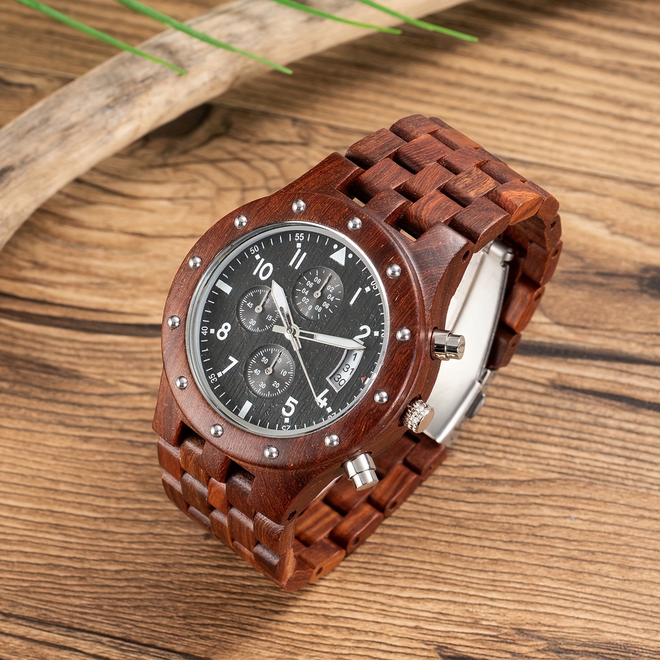 Natural Red Sandalwood Multifunctional Men's Quartz Wooden Watch