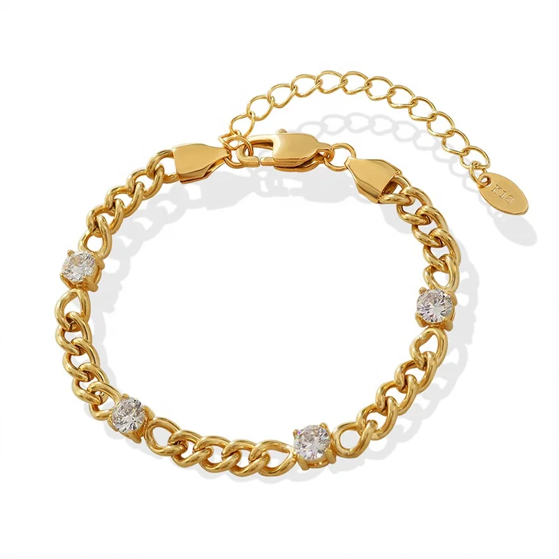 AIZL Fashion bracelets 4 zircons setting bracelets for women for girl gift Waterproof 18K gold plated bracelet