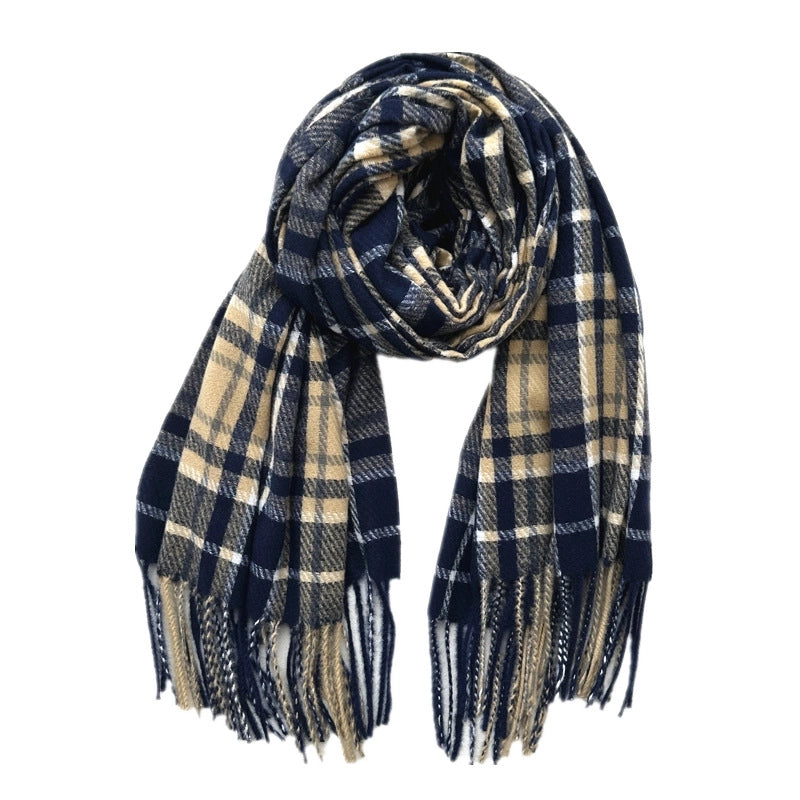 Unisex Casual Minimalist Lattice Imitation Cashmere Tassel Scarf