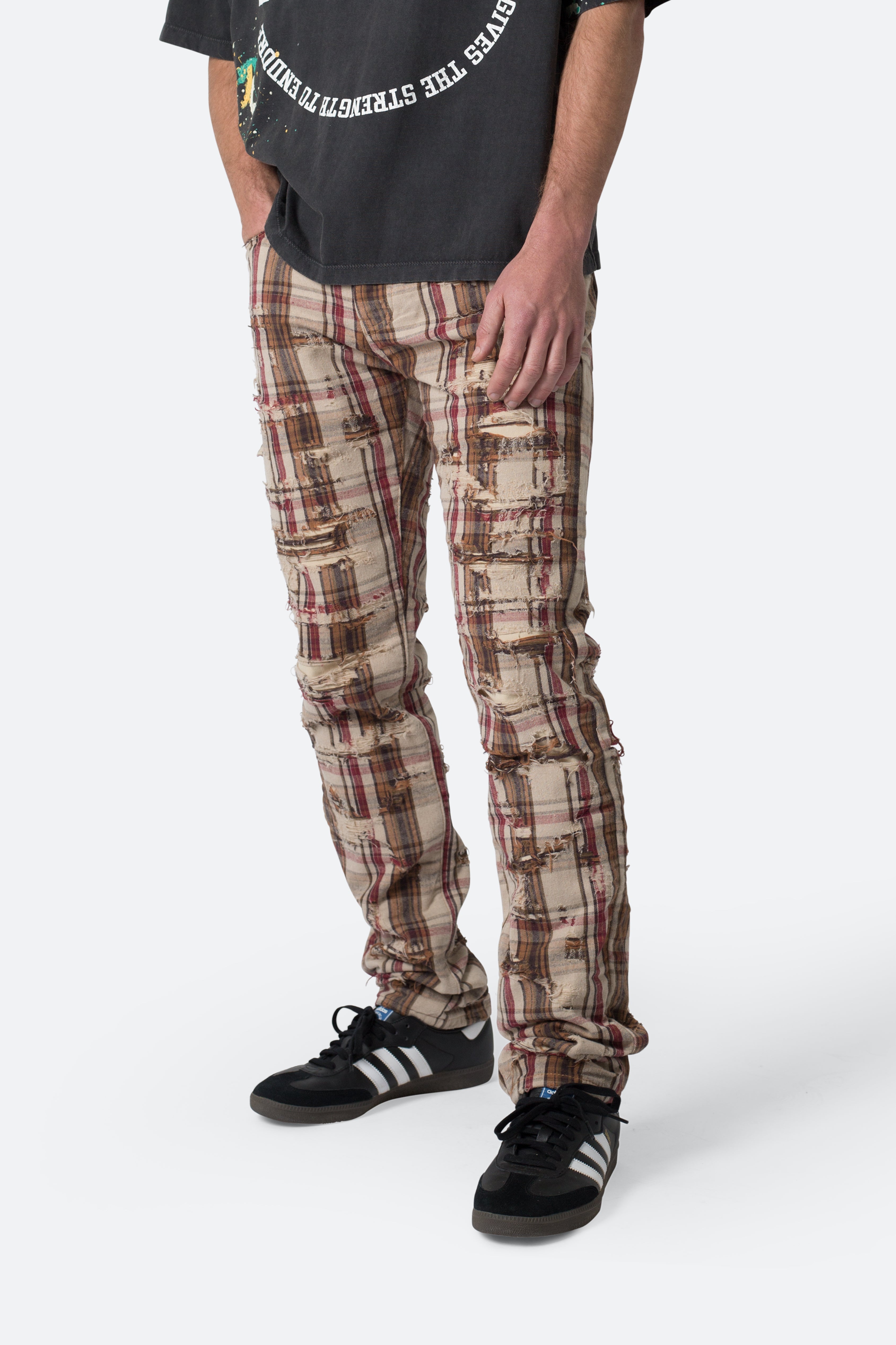 Distressed Plaid Pants - Multi