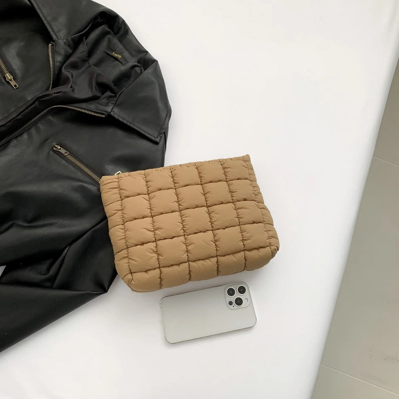 Unisex Cotton Solid Color Elegant Streetwear Sewing Thread Square Zipper Clutch Bag