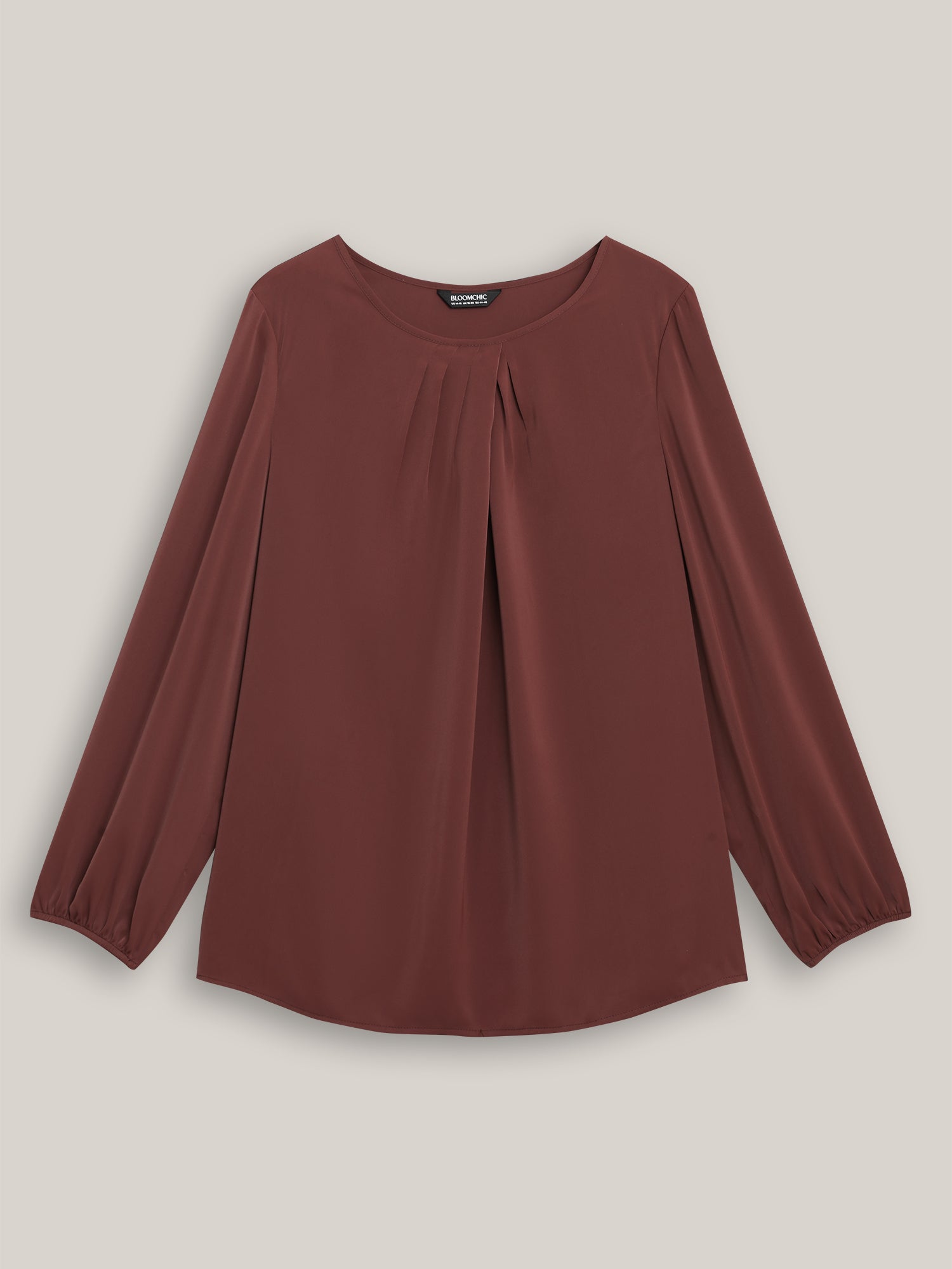 Solid Crew Neck Lantern Sleeve Blouse