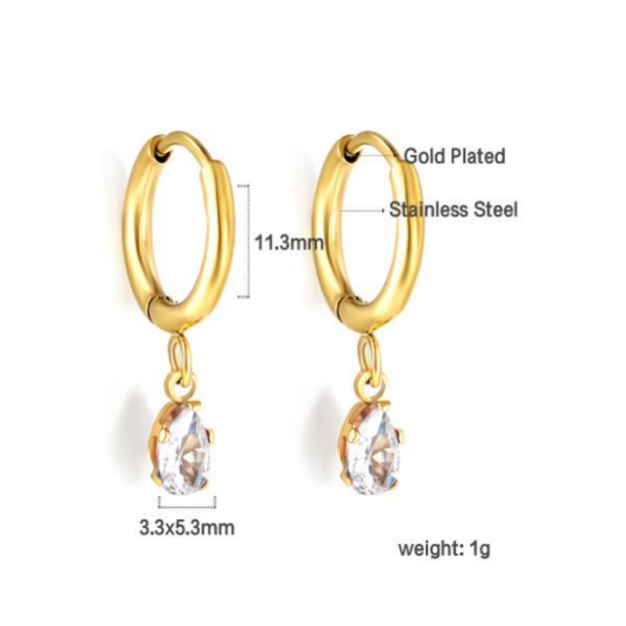 Dangled tear drop diamond style hoops - Gold