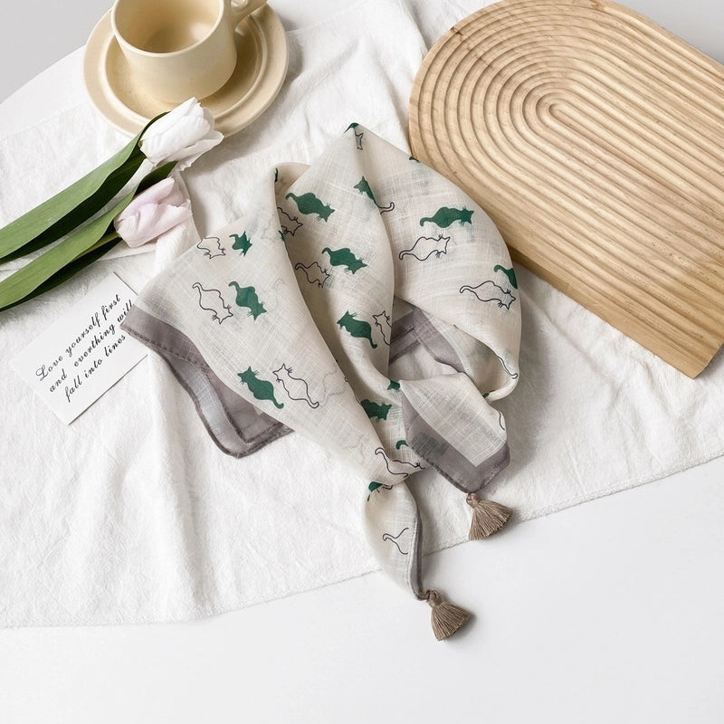 Women's Casual Minimalist Flower Cotton Printing Silk Scarf Kerchief