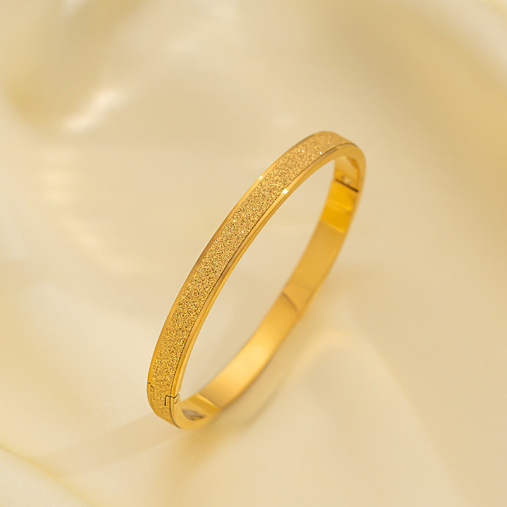 Frosted Bracelet For Women Open Niche 18K Gold Plated Exquisite Plain Ring Bracelet Titanium Steel