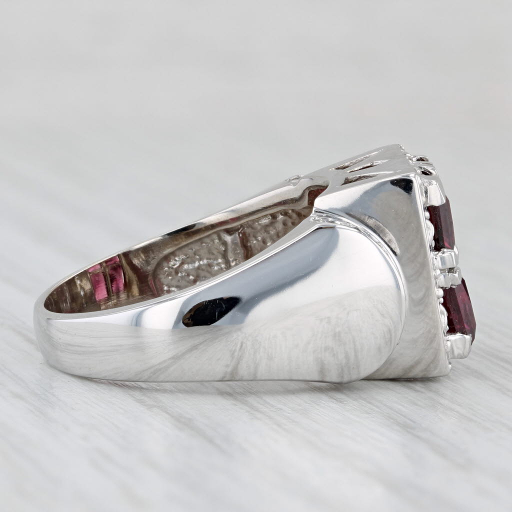Rhodolite Garnet White Topaz Sapphire Ring 14k White Gold Size 9 Cocktail