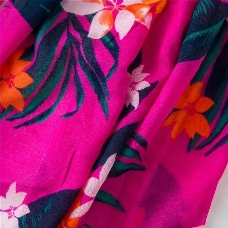 Cotton And Linen Scarf Warm Rose Red Tone Tropical Plant Color Tassel Trend