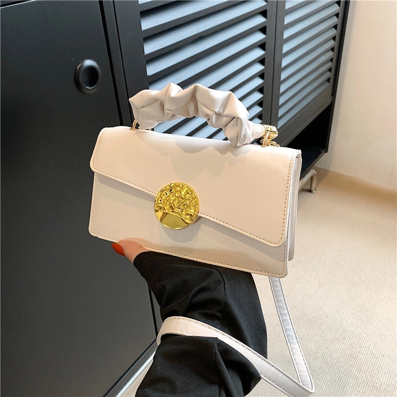 Women's Medium Pu Leather Solid Color Streetwear Square Magnetic Buckle Crossbody Bag