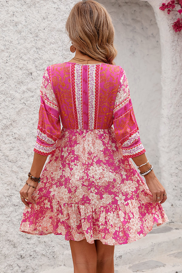 Bohemia Print V Neck Casual Mini Dress