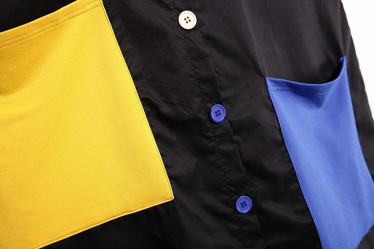 Asymmetrical Yellow And Blue Button Up Shirt Dress