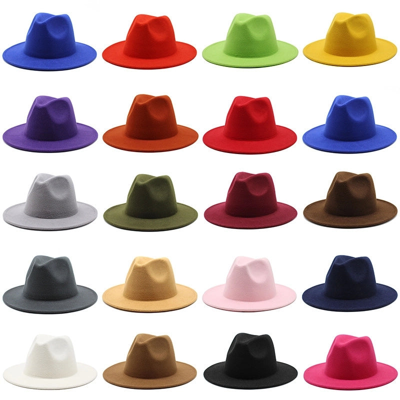 Solid Color Jazz Hat British Style Retro Woolen Hat Adult Embroidery Logo Felt Hat