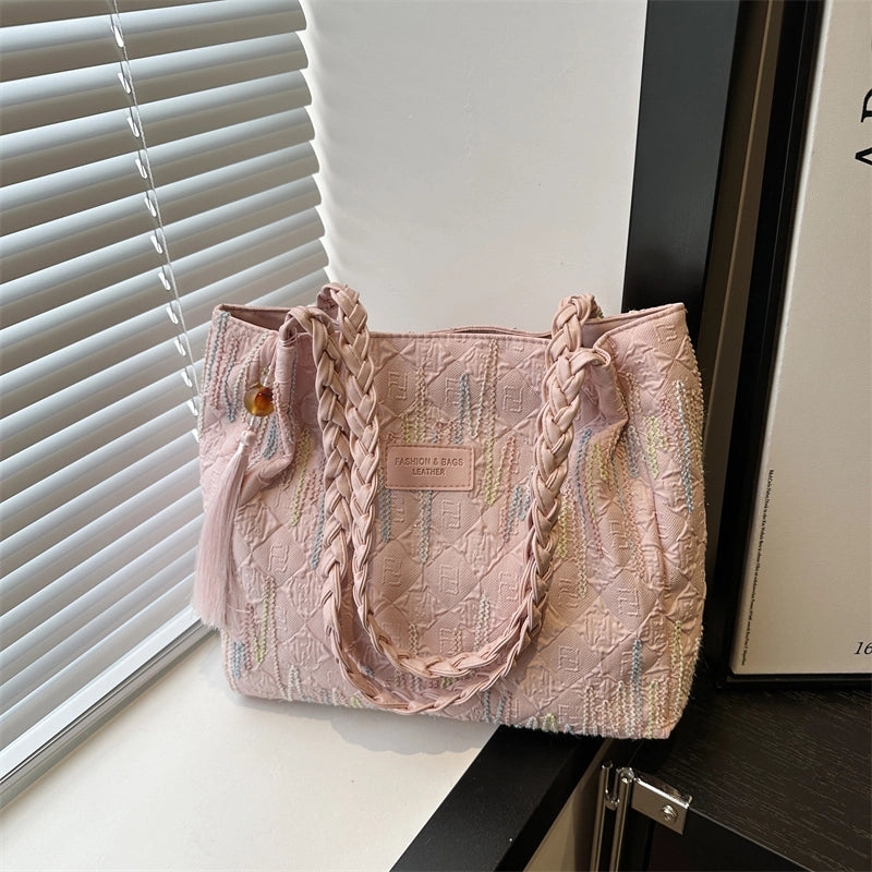 Women's Medium Canvas Solid Color Preppy Style Classic Style Square Zipper Shoulder Bag