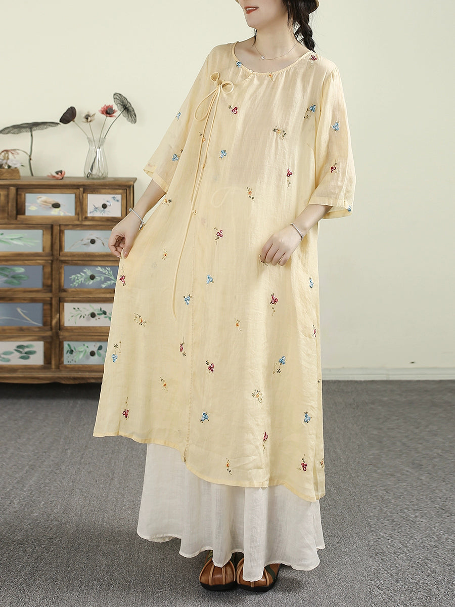 Women Summer Vintage Floral Embroidery 100%Raime Shirt