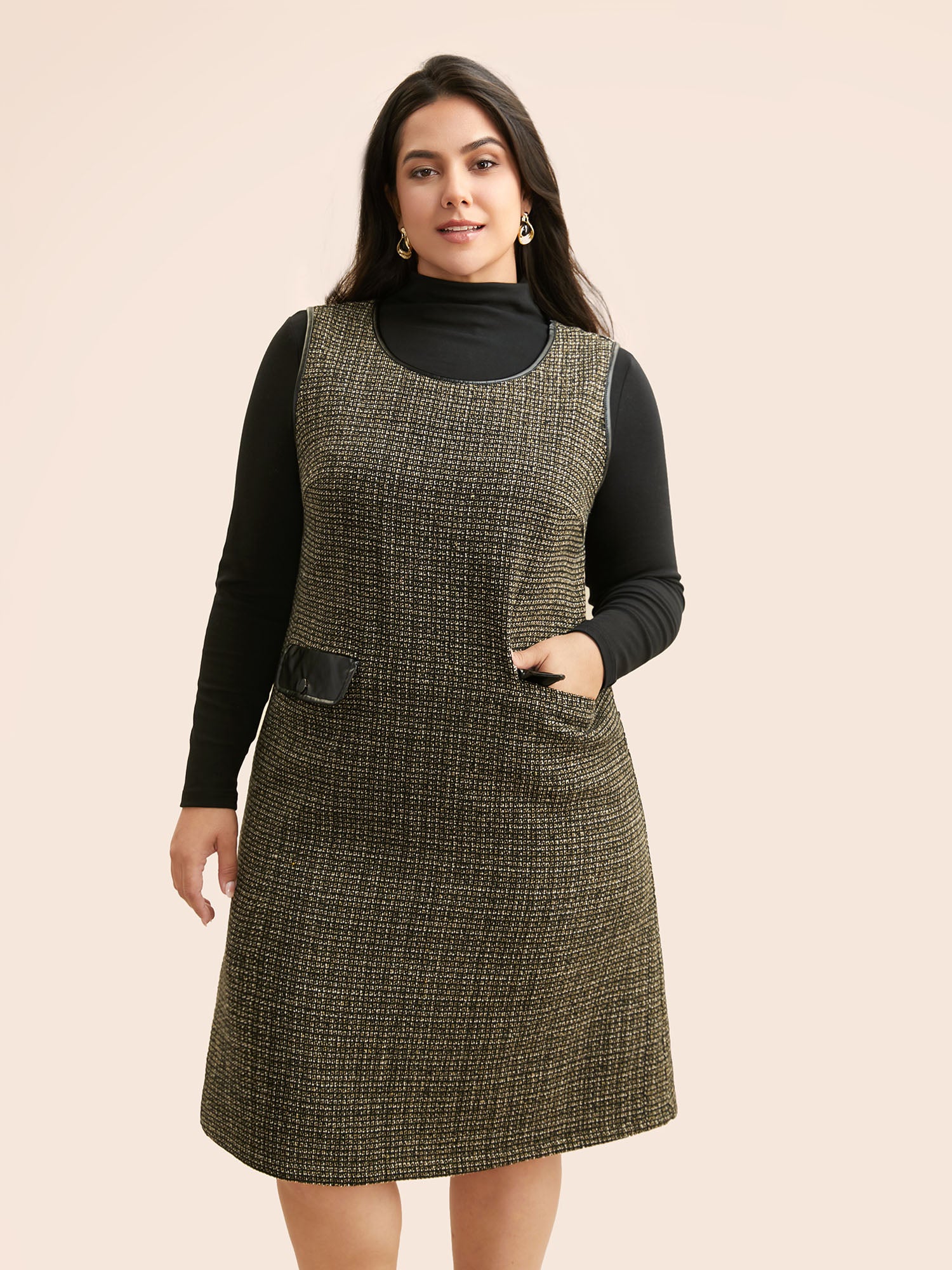 Tweed Patchwork Flap Pocket Dress