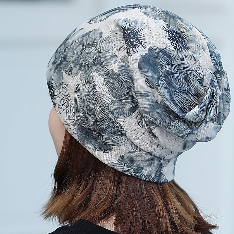 Printed Thin Hat Women's Pullover Hat Breathable Sparkling Toe Heap Moon Hat Headscarf Outdoor Hat