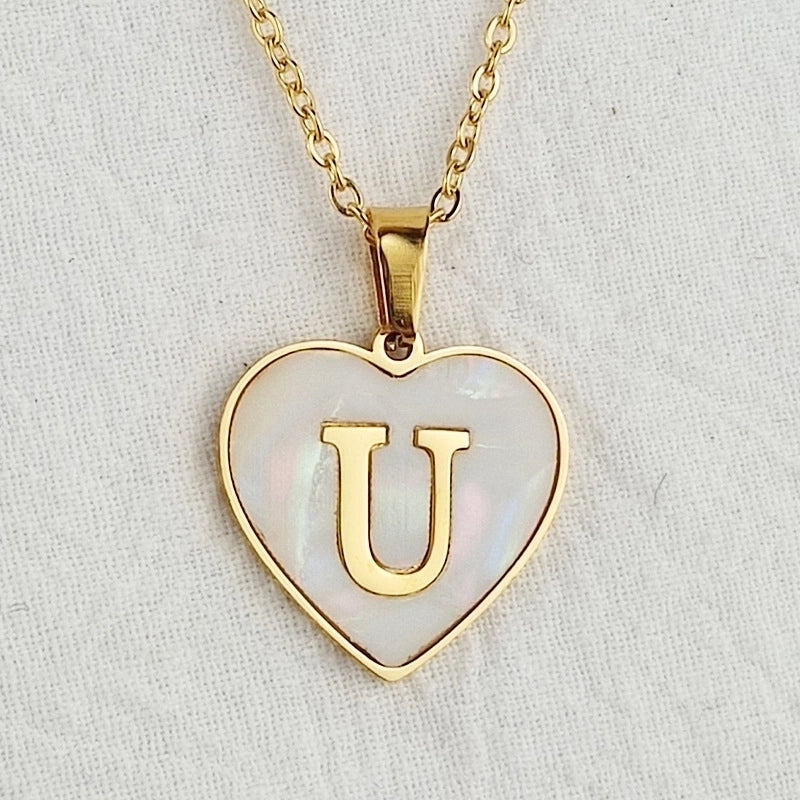 Cute Sweet Letter Titanium Steel Plating Inlay Shell Pendant Necklace