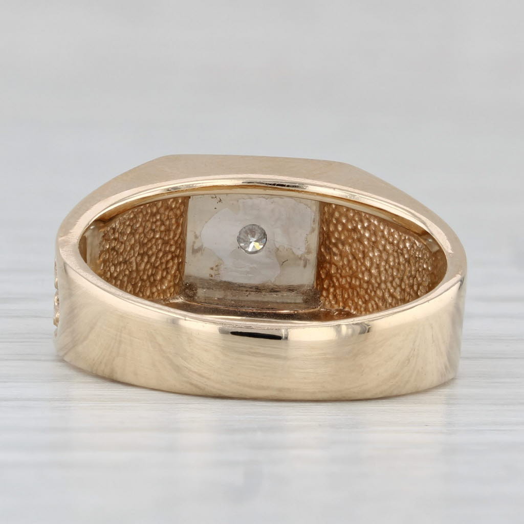 0.10ct Diamond Solitaire Ring 14k Gold Vintage Men's Chain Pattern