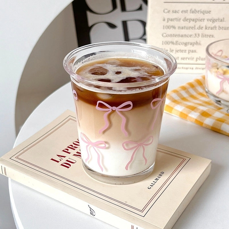 Bolimei Style Bow Cup Bowl Set Glass Cup Cold Extract Cup Girls' Heart Salah Bowl Fruit Dessert Bowl