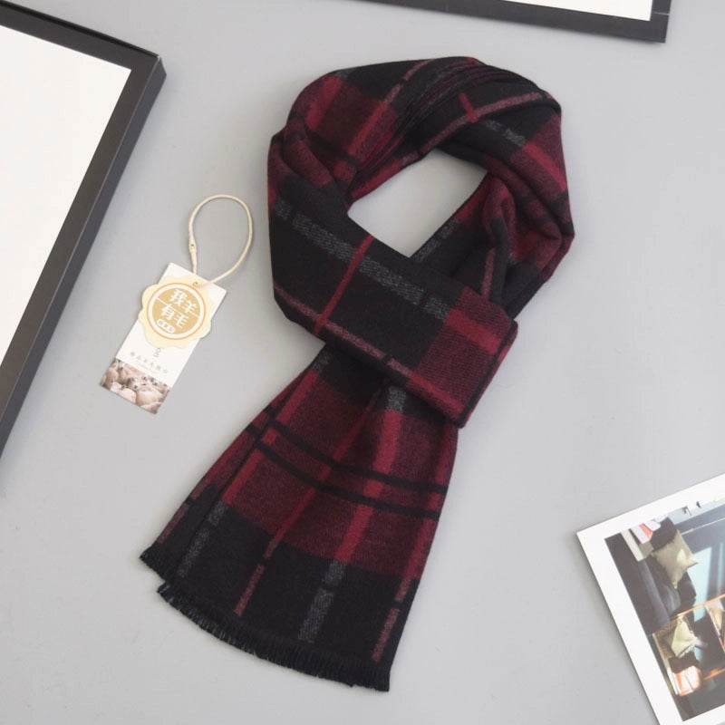 Wool Scarf Men's Plaid Winter Scarf Cashmere Scarf High-end Gifts Warm