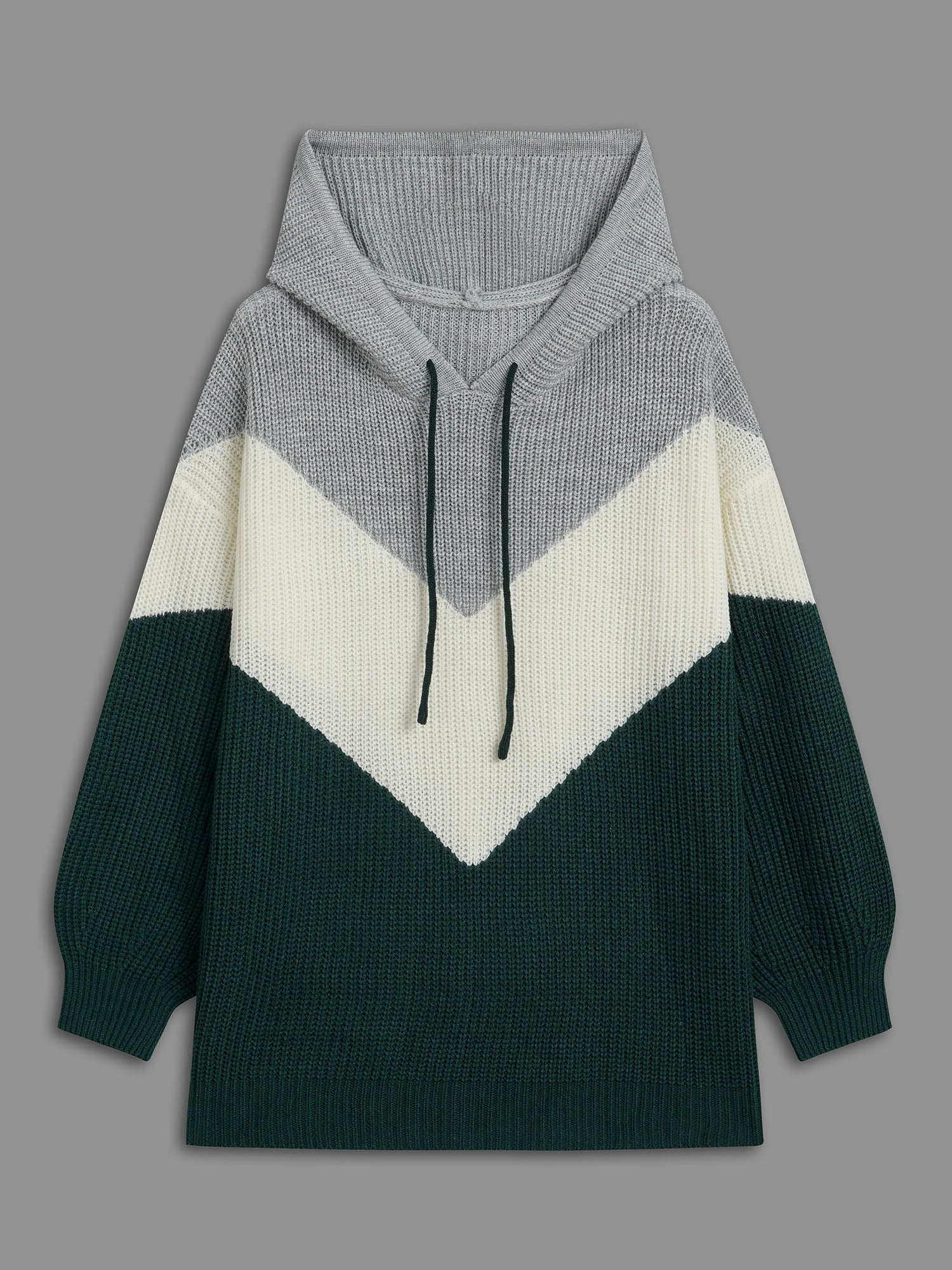 Hooded Color Contrast Drop Shoulder Pullover