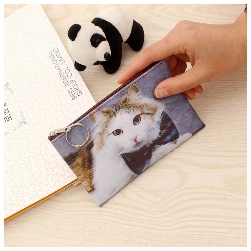 3 Pieces Women's Cat Pu Leather Zipper Coin Purses