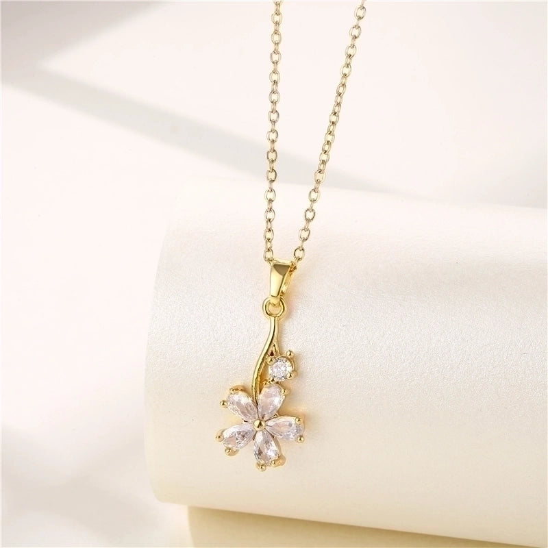 Stainless Steel Titanium Steel 18K Gold Plated INS Style Plating Inlay Sun Heart Shape Whale Zircon Pendant Necklace