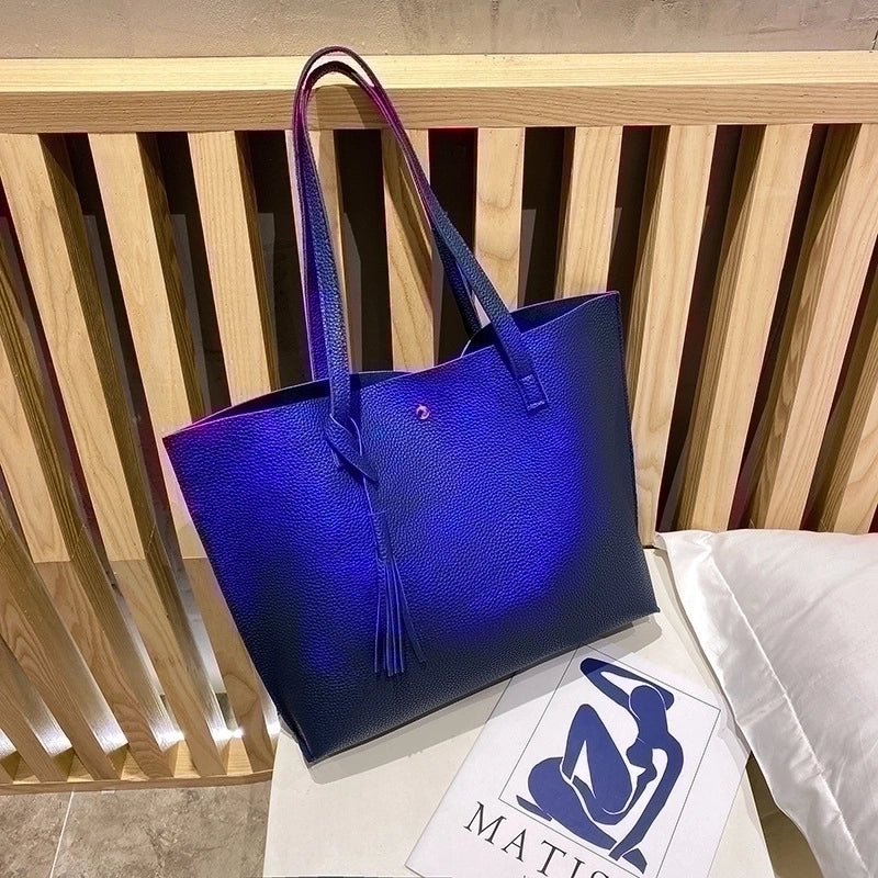 Fashion Lychee Pattern Solid Color Shopping Women's Bag