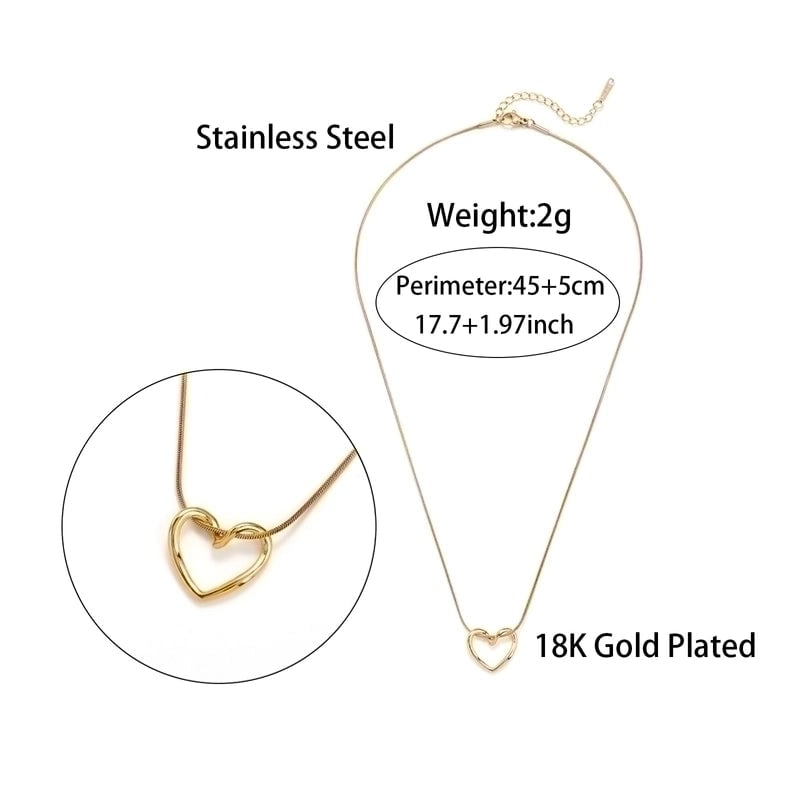 Elegant Minimalist Heart Shape 304 Stainless Steel Copper 18K Gold Plated Hollow Out Pendant Necklace