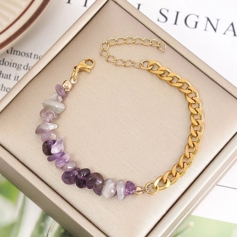 Vacation Color Block 304 Stainless Steel Natural Stone 18K Gold Plated Bracelets In Bulk
