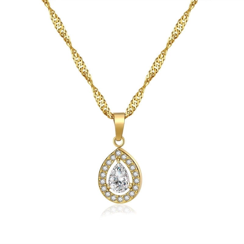 Titanium Steel Minimalist Classic Style Inlay Water Droplets Zircon Pendant Necklace