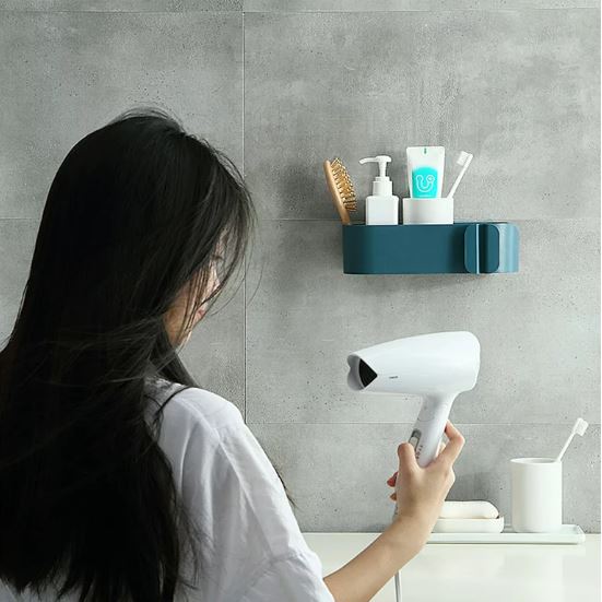 Wall Mount Hair Dryer Holder. Storage Hanging Shelf Rack Bathroom Organizer