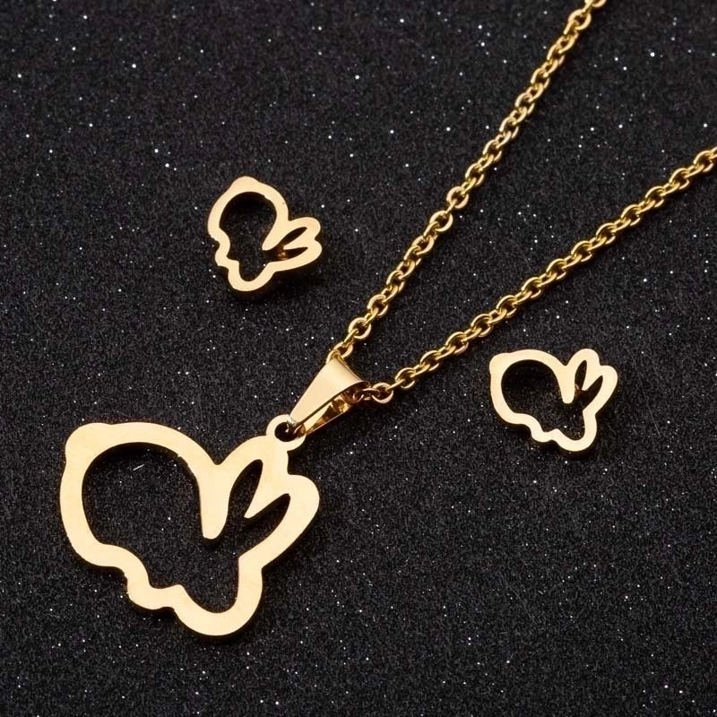 Minimalist Geometric Leaf Heart Shape Stainless Steel Plating Earrings Necklace 1 Set