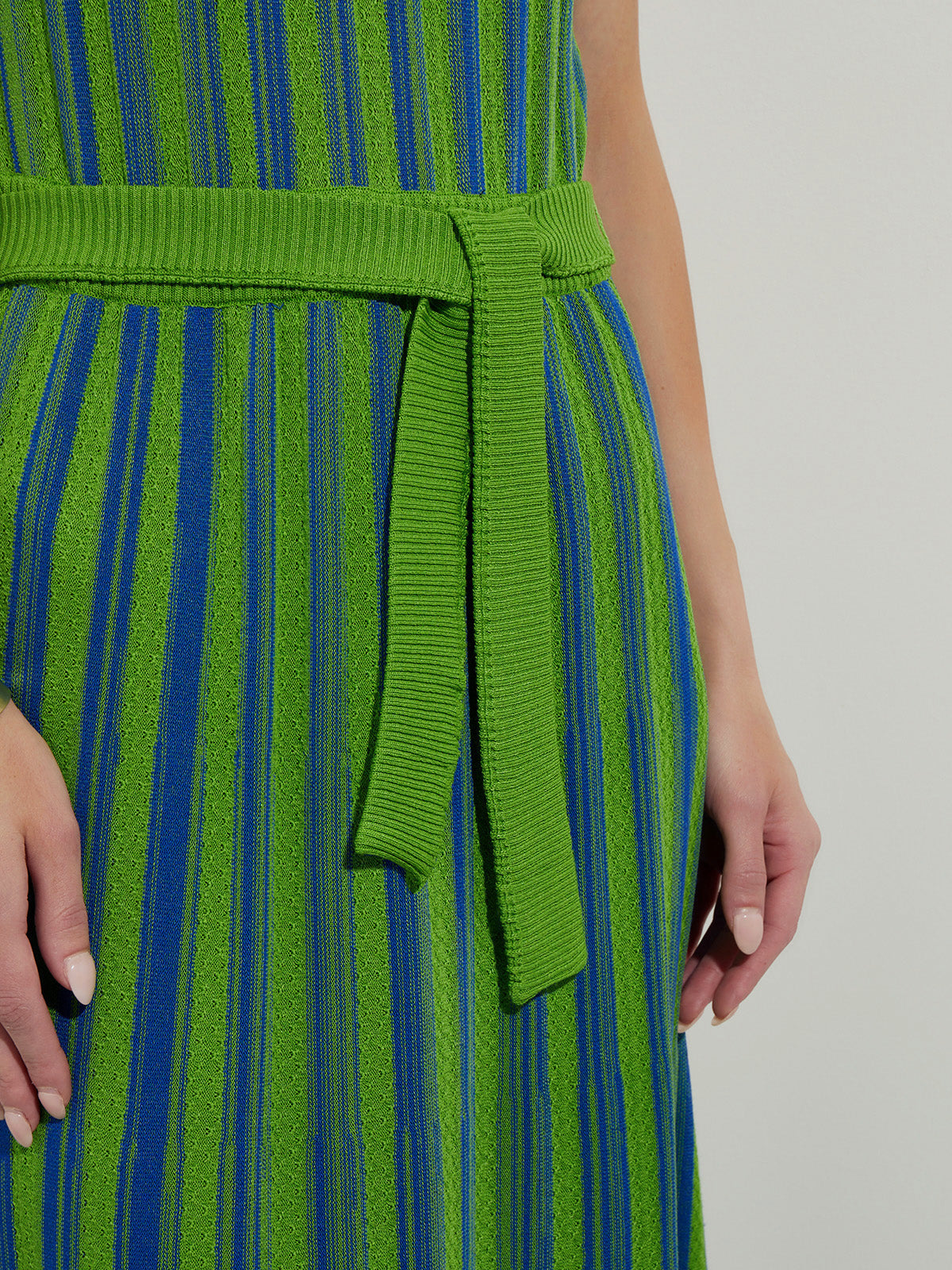 Sleeveless Soft Ribbed Knit Belted Maxi Dress - Modern Fit