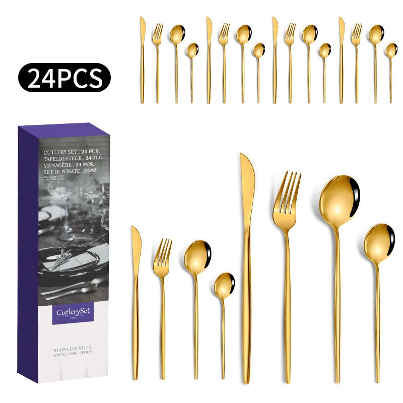 1010 Stainless Steel Tableware 24-piece Golden Steak Knife. Fork And Spoon Gift Box Western Tableware Suit