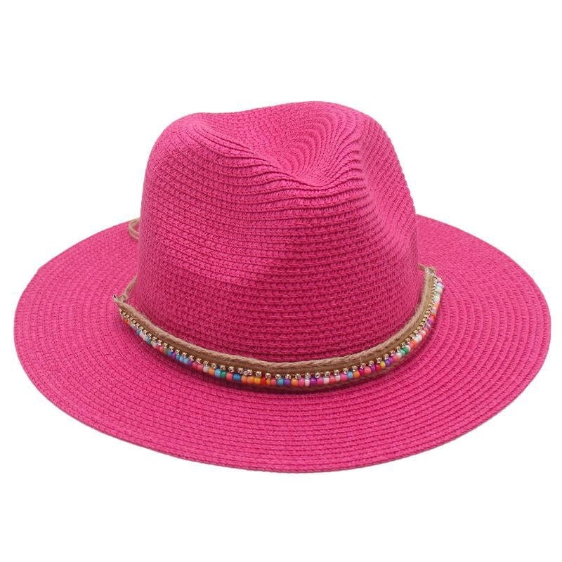 Unisex Ethnic Style Colorful Beaded Big Eaves Straw Hat