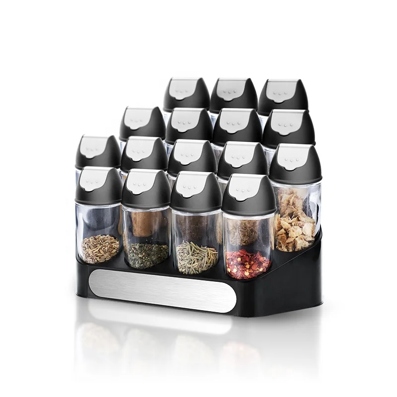 Hot Sale Rotating Spice Rack Organizer set Glass seasoning Jar Condiment Bottles for Kitchen Countertop