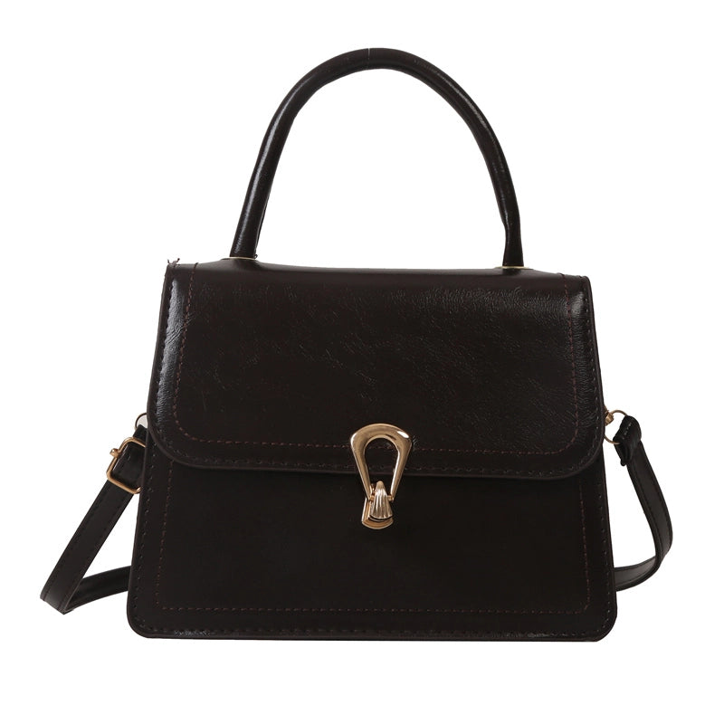 Women's Pu Leather Solid Color Elegant Square Lock Clasp Handbag