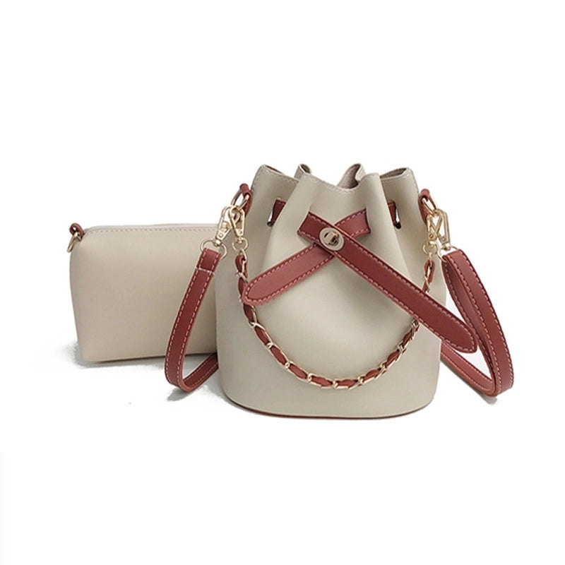 Women's Medium Pu Leather Color Block Streetwear Bucket Open Shoulder Bag Crossbody Bag