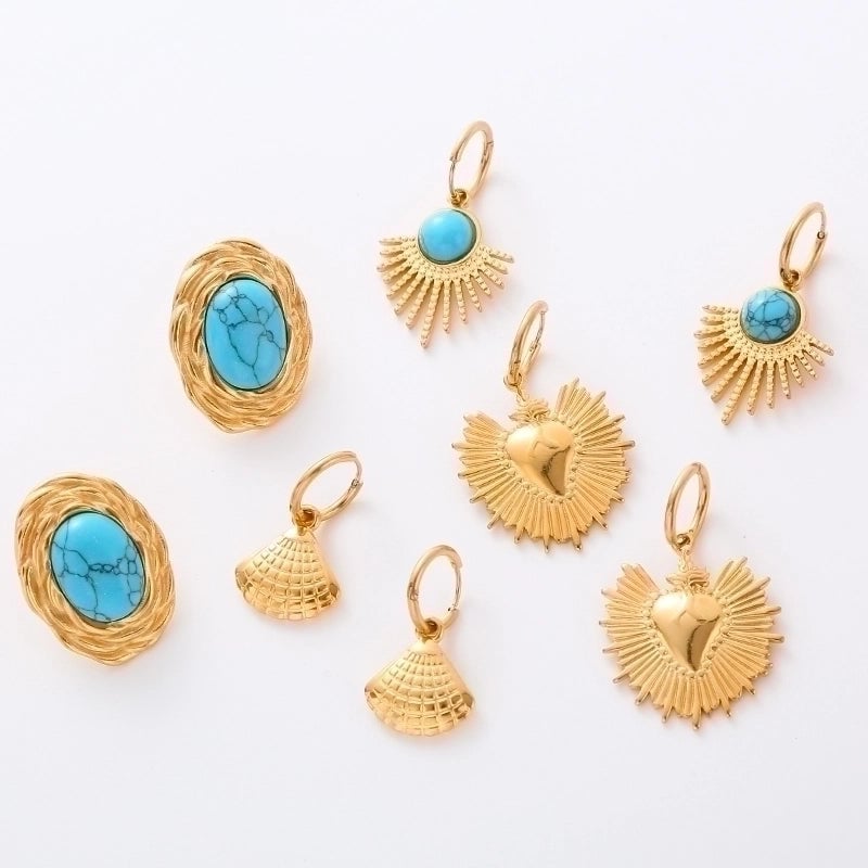 1 Pair Commute Solid Color Plating Inlay 304 Stainless Steel Turquoise 18K Gold Plated Earrings Ear Studs
