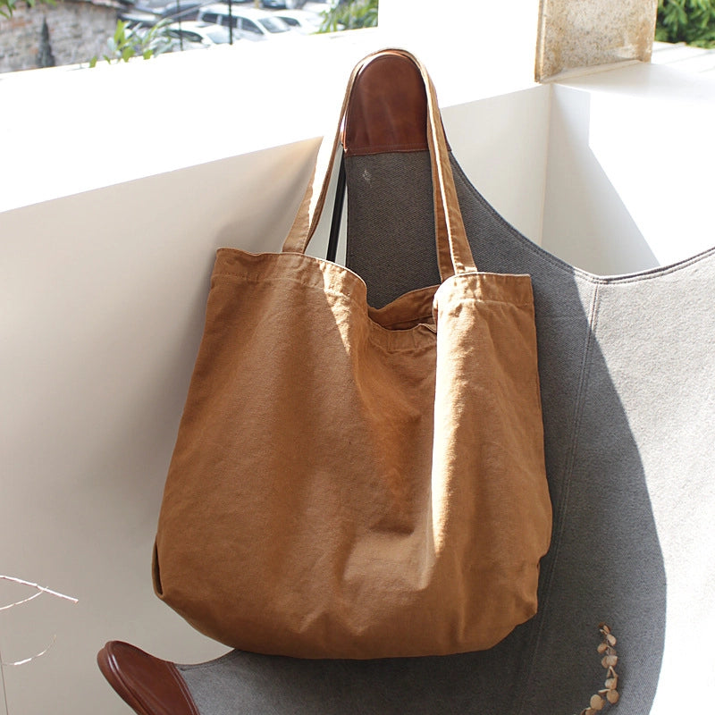 Women's Large Canvas Solid Color Basic Classic Style Open Canvas Bag