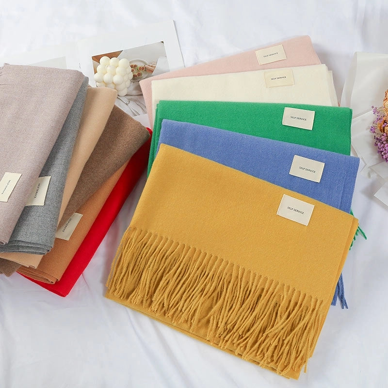 Women's Minimalist Solid Color Polyester Tassel Scarf
