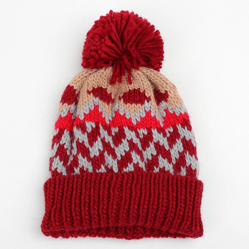 Unisex Retro Ethnic Style Color Block Pom Poms Eaveless Wool Cap