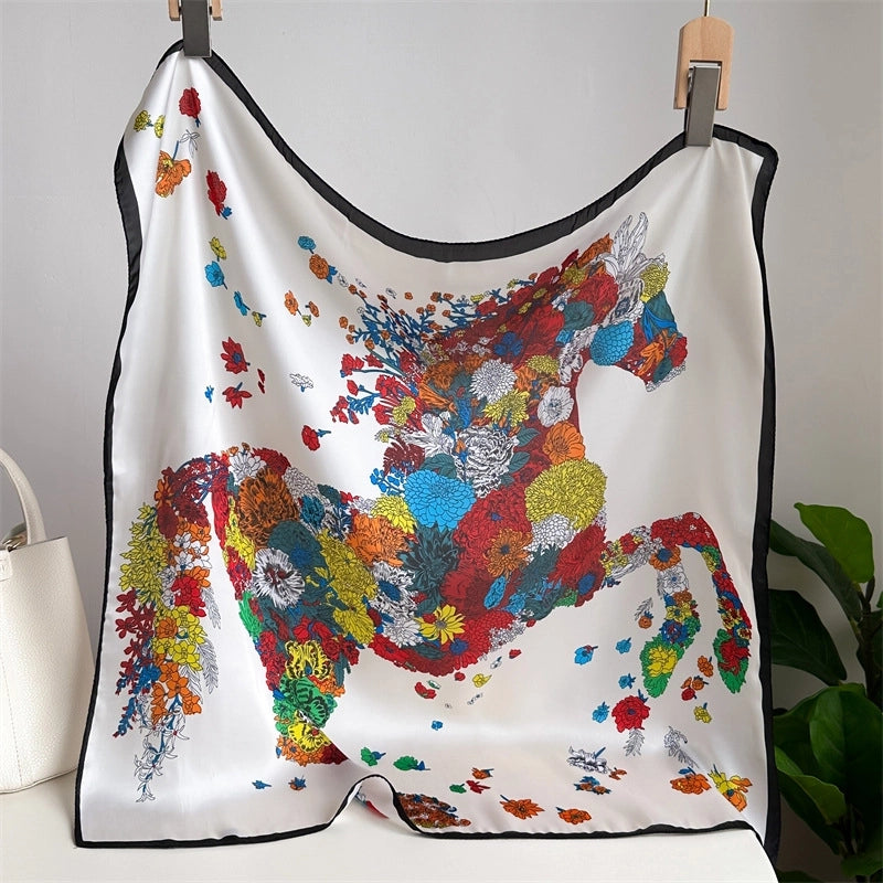 Unisex Casual Minimalist Stripe Flower Polyester Satin Printing Silk Scarf