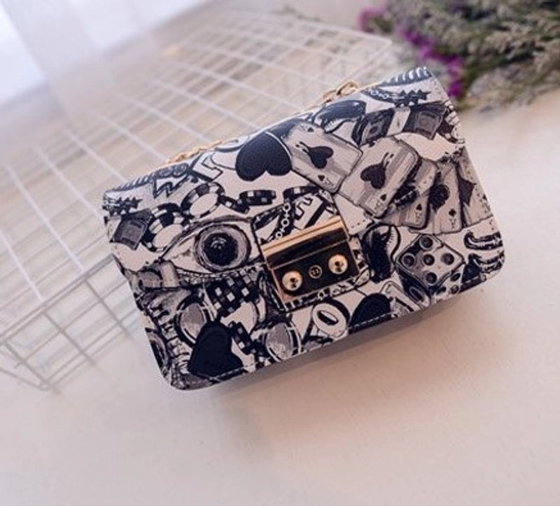 Women's Small Pu Leather Poker Streetwear Square Magnetic Buckle Crossbody Bag