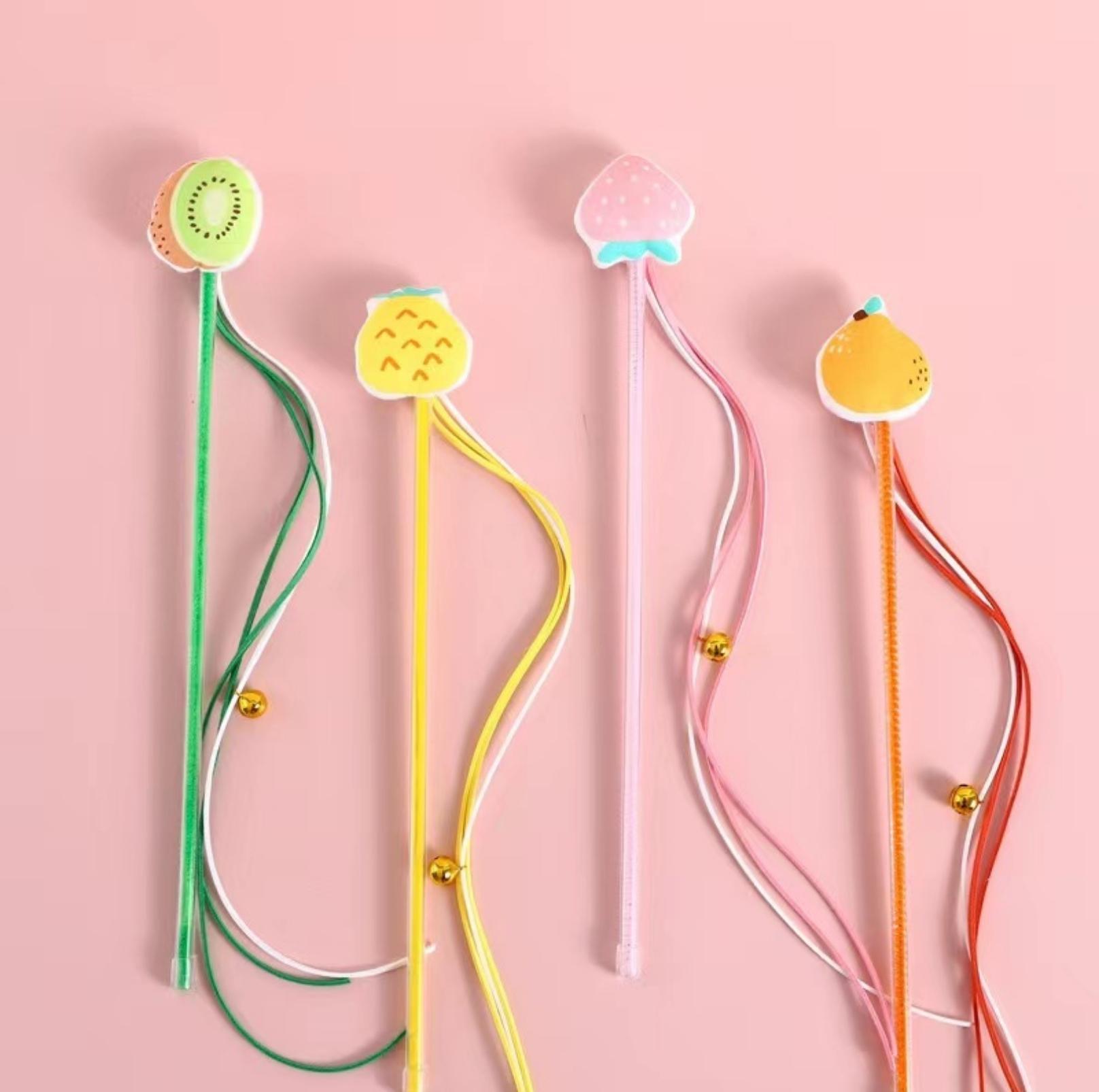 Cute Cartoon Fruit Fabric Cat Stick with Long Tassels |  Cat Toys